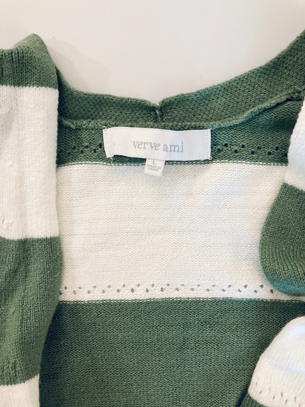 Verve-Ami Green White Striped Colorblock Open Front Cardigan Sweater Duster - Picture 5 of 8